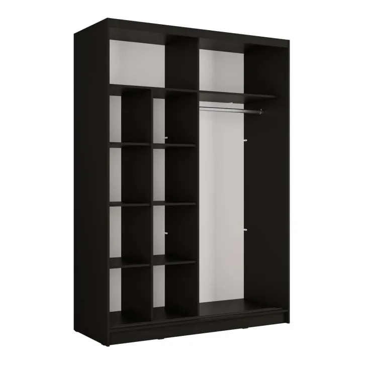 Armadio 155x215h cm 2 ante scorrevoli cannettato con specchio nero rovere Vance