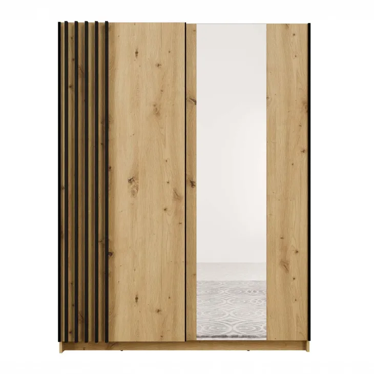 Armadio 150x198h cm 2 ante scorrevoli cannettato con specchio rovere antracite Cannes