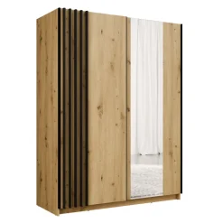 Armadio 150x198h cm 2 ante scorrevoli cannettato con specchio rovere antracite Cannes