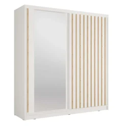 Armadio 205x215h cm 2 ante scorrevoli cannettato con specchio bianco rovere Vance