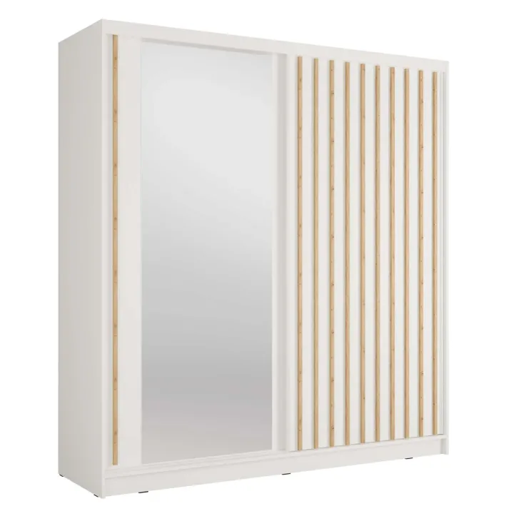 Armadio 205x215h cm 2 ante scorrevoli cannettato con specchio bianco rovere Vance
