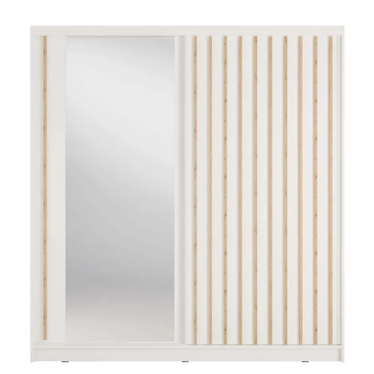 Armadio 205x215h cm 2 ante scorrevoli cannettato con specchio bianco rovere Vance