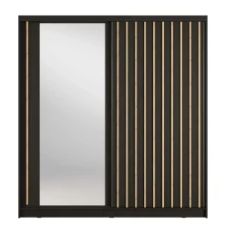 Armadio 205x215h cm 2 ante scorrevoli cannettato con specchio nero rovere Vance
