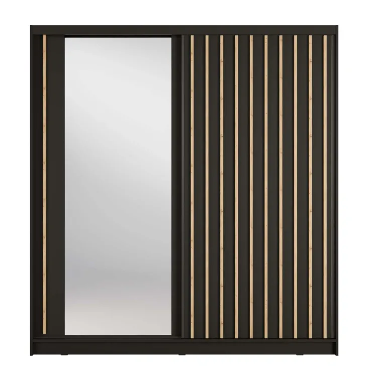 Armadio 205x215h cm 2 ante scorrevoli cannettato con specchio nero rovere Vance