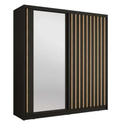 Armadio 205x215h cm 2 ante scorrevoli cannettato con specchio nero rovere Vance