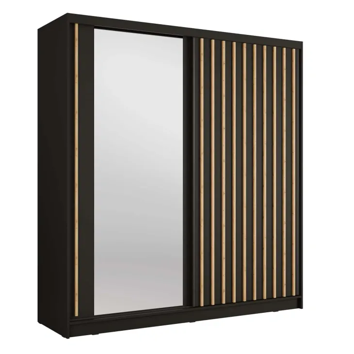 Armadio 205x215h cm 2 ante scorrevoli cannettato con specchio nero rovere Vance