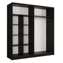 Armadio 205x215h cm 2 ante scorrevoli cannettato con specchio nero rovere Vance