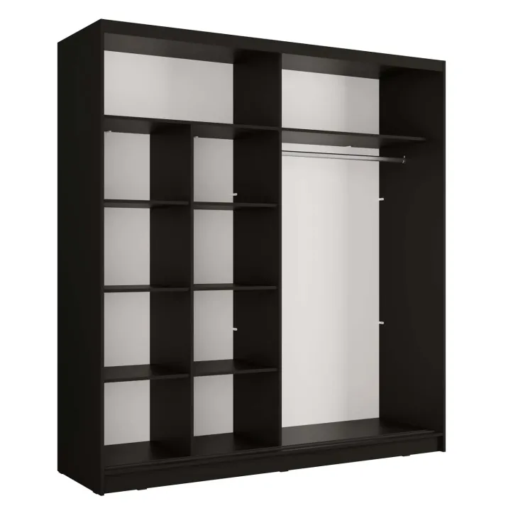 Armadio 205x215h cm 2 ante scorrevoli cannettato con specchio nero rovere Vance