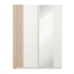 Armadio 150x198h cm 2 ante scorrevoli cannettato con specchio bianco rovere Cannes