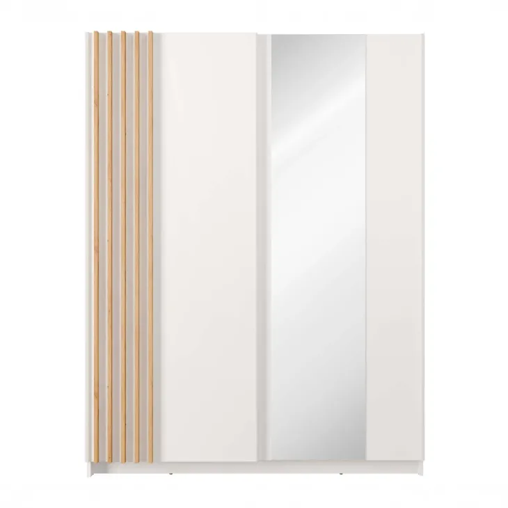 Armadio 150x198h cm 2 ante scorrevoli cannettato con specchio bianco rovere Cannes