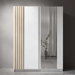 Armadio 150x198h cm 2 ante scorrevoli cannettato con specchio bianco rovere Cannes