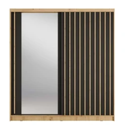 Armadio 205x215h cm 2 ante scorrevoli cannettato con specchio rovere nero Vance