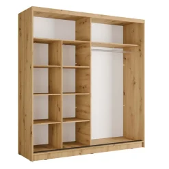 Armadio 205x215h cm 2 ante scorrevoli cannettato con specchio rovere nero Vance