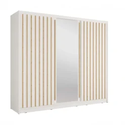 Armadio 248x215h cm 3 ante scorrevoli cannettato con specchio bianco rovere Vance