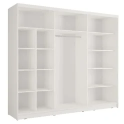 Armadio 248x215h cm 3 ante scorrevoli cannettato con specchio bianco rovere Vance