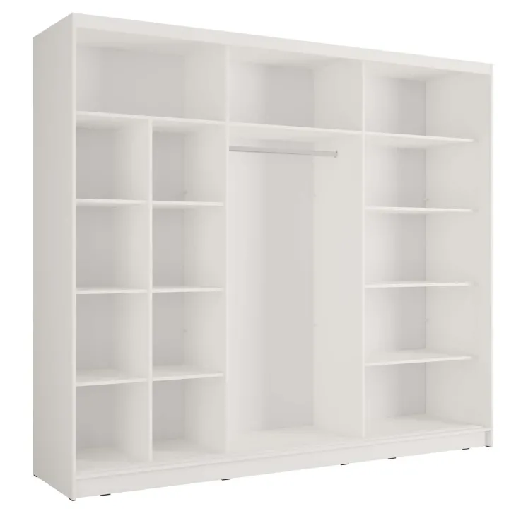 Armadio 248x215h cm 3 ante scorrevoli cannettato con specchio bianco rovere Vance