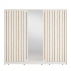 Armadio 248x215h cm 3 ante scorrevoli cannettato con specchio bianco rovere Vance