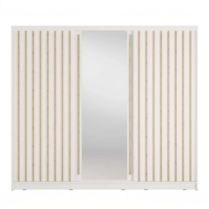 Armadio 248x215h cm 3 ante scorrevoli cannettato con specchio bianco rovere Vance