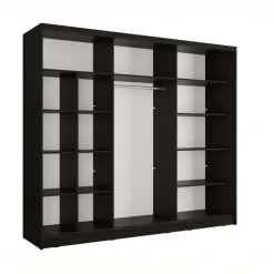 Armadio 248x215h cm 3 ante scorrevoli cannettato con specchio nero rovere Vance