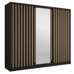 Armadio 248x215h cm 3 ante scorrevoli cannettato con specchio nero rovere Vance