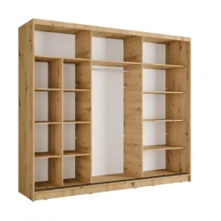Armadio 248x215h cm 3 ante scorrevoli cannettato con specchio rovere nero Vance