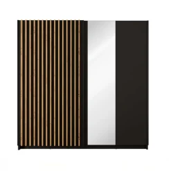 Armadio 200x198h cm 2 ante scorrevoli cannettato con specchio nero rovere Ophelia