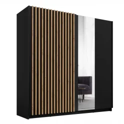 Armadio 200x198h cm 2 ante scorrevoli cannettato con specchio nero rovere Ophelia