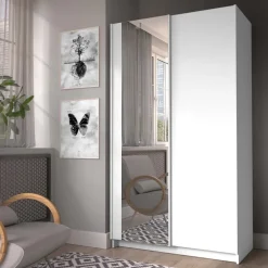 Armadio 100x182h cm 2 ante scorrevoli con specchio bianco Medora