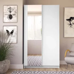 Armadio 100x182h cm 2 ante scorrevoli con specchio bianco Medora