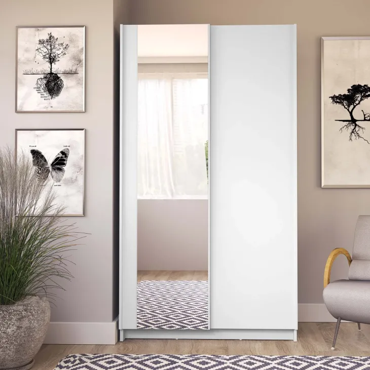 Armadio 100x182h cm 2 ante scorrevoli con specchio bianco Medora
