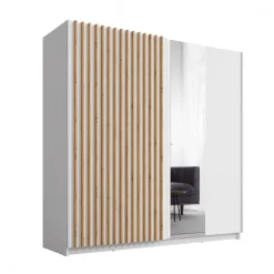 Armadio 200x198h cm 2 ante scorrevoli cannettato con specchio bianco rovere Ophelia