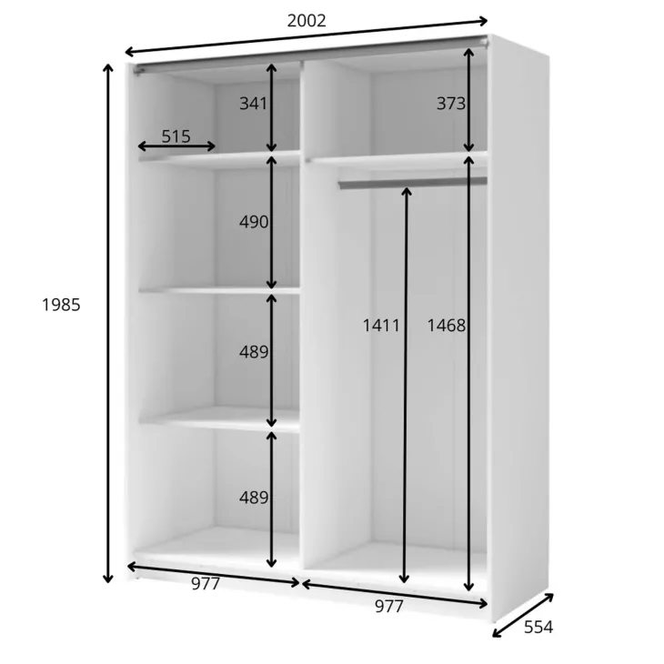 Armadio 200x198h cm 2 ante scorrevoli cannettato con specchio bianco rovere Ophelia