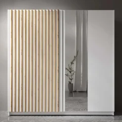 Armadio 200x198h cm 2 ante scorrevoli cannettato con specchio bianco rovere Ophelia