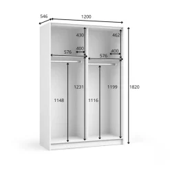 Armadio 120x182h cm 2 ante scorrevoli con specchio bianco Medora
