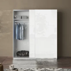 Armadio 180x210h cm 2 ante scorrevoli bianco lucido Clappy