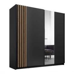 Armadio 200x198h cm 2 ante scorrevoli cannettato con specchio antracite rovere Cannes