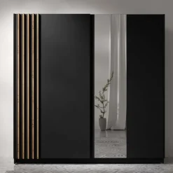 Armadio 200x198h cm 2 ante scorrevoli cannettato con specchio antracite rovere Cannes