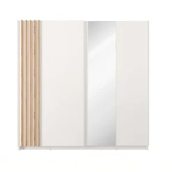 Armadio 200x198h cm 2 ante scorrevoli cannettato con specchio bianco rovere Cannes