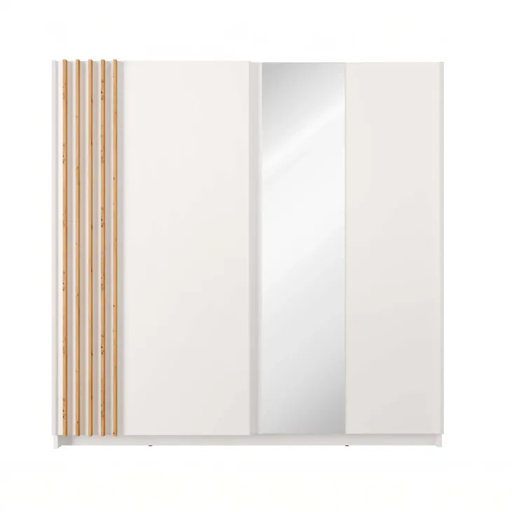 Armadio 200x198h cm 2 ante scorrevoli cannettato con specchio bianco rovere Cannes