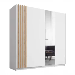 Armadio 200x198h cm 2 ante scorrevoli cannettato con specchio bianco rovere Cannes