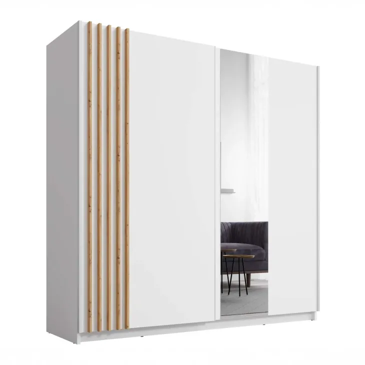 Armadio 200x198h cm 2 ante scorrevoli cannettato con specchio bianco rovere Cannes