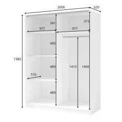 Armadio 200x198h cm 2 ante scorrevoli cannettato con specchio bianco rovere Cannes