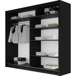 Armadio 180x215h cm 2 ante scorrevoli design moderno nero Aisha