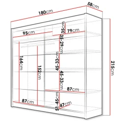 Armadio 180x215h cm 2 ante scorrevoli design moderno nero Aisha