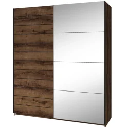 Armadio 180x210h cm 2 ante scorrevoli con specchio moderno rovere scuro Lisbona Gihome®
