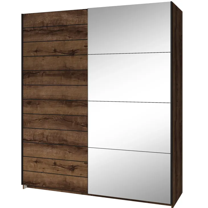 Armadio 180x210h cm 2 ante scorrevoli con specchio moderno rovere scuro Lisbona Gihome®