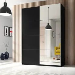 Armadio 150x210h cm 2 ante scorrevoli con specchio nero opaco Pascal Gihome®