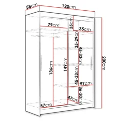 Armadio 120x200h cm 2 ante scorrevoli moderno nero Tancredi