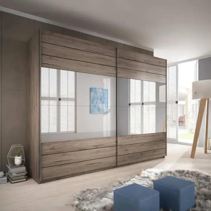 Armadio 270x210h cm 2 ante scorrevoli con specchio rovere scuro Brock Gihome®