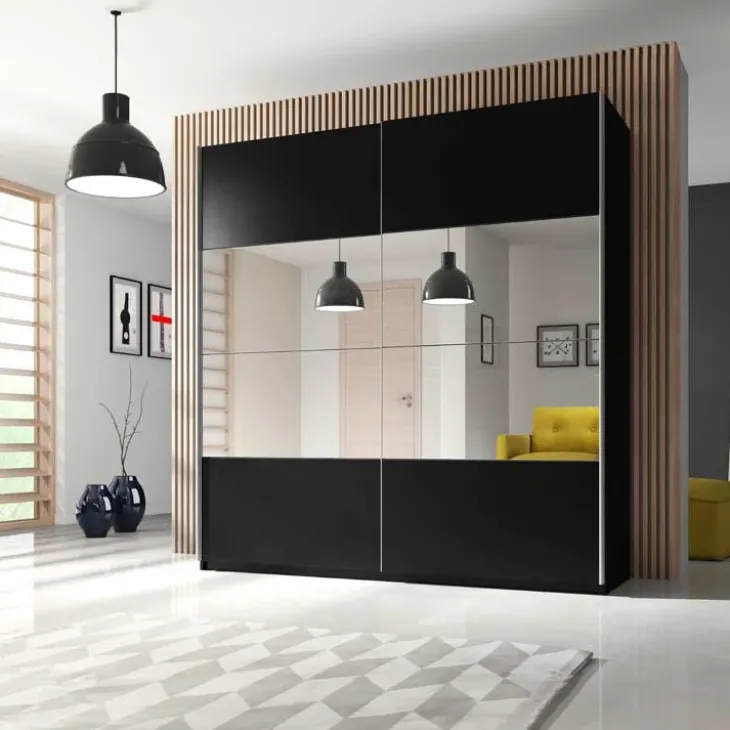 Armadio 180x210h cm 2 ante scorrevoli con specchio nero Pascal Gihome®